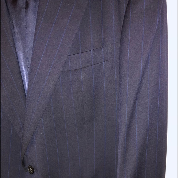 D'Avenza Roma Black with Blue Stripe Wool Blazer - Picture 3 of 11